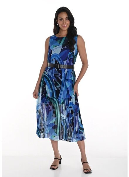 FRANK LYMAN DESIGNS Pleated Print Dress w/Belt