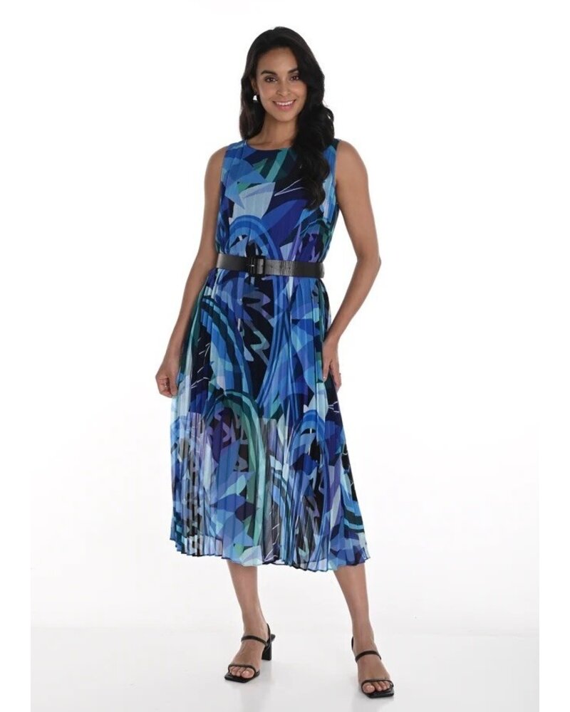 FRANK LYMAN DESIGNS Pleated Print Dress w/Belt