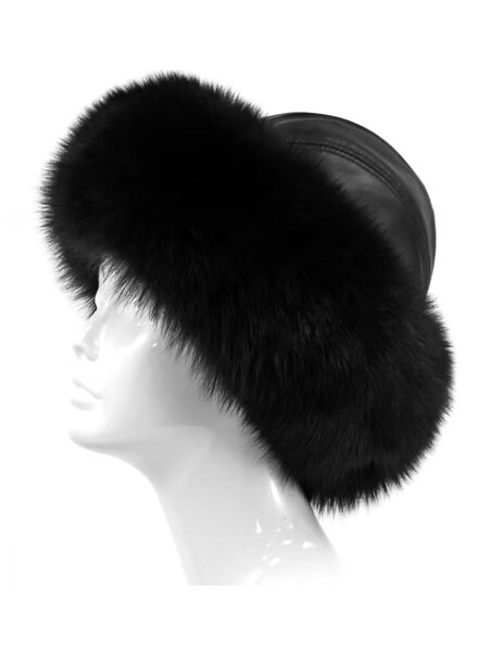 Fox Fur Trim Leather Hat