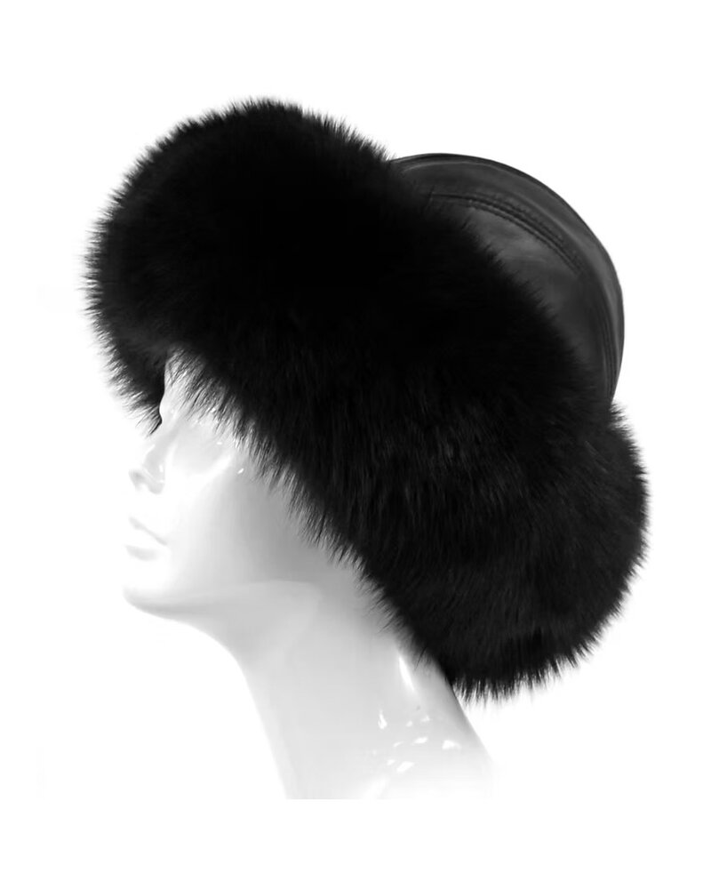 Fox Fur Trim Leather Hat