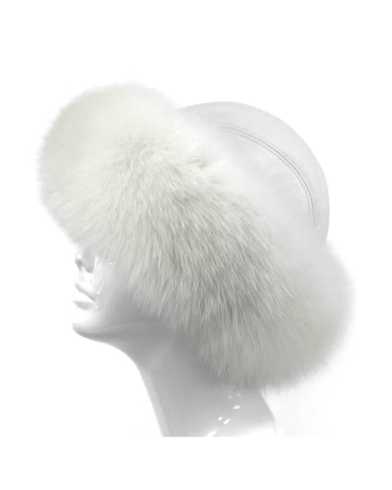 Fox Fur Trim Leather Hat