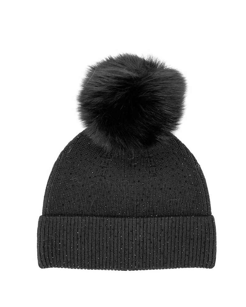 Sparkle Cuff Hat w/Fur Pom
