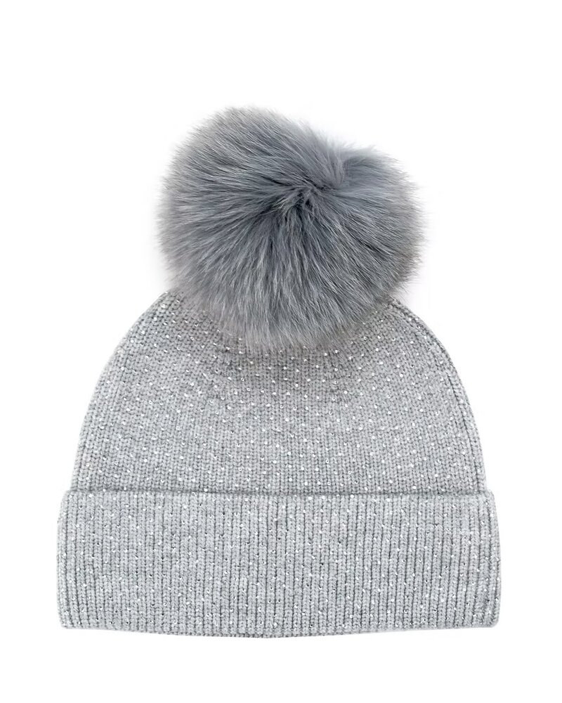 Sparkle Cuff Hat w/Fur Pom