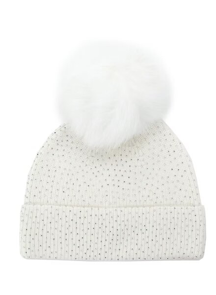 Sparkle Cuff Hat w/Fur Pom
