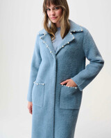 JOSEPH RIBKOFF Feather Yarn Sweater Coat with Pearl Trim