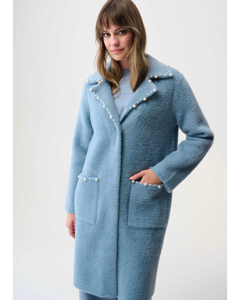 JOSEPH RIBKOFF Feather Yarn Sweater Coat with Pearl Trim