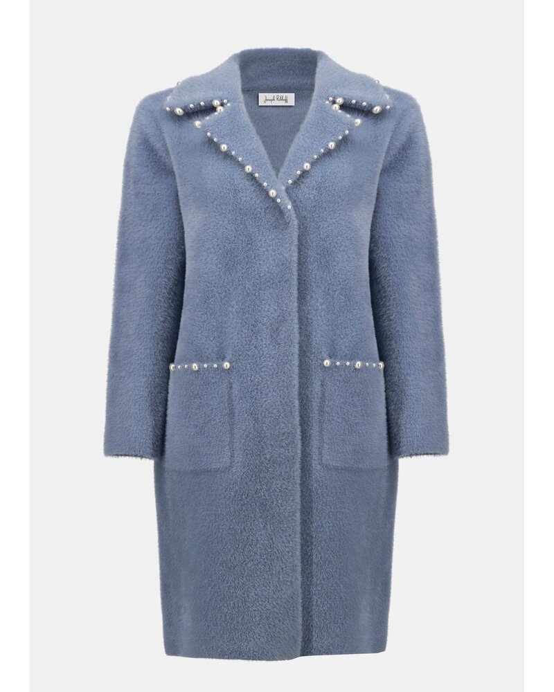 JOSEPH RIBKOFF Feather Yarn Sweater Coat with Pearl Trim