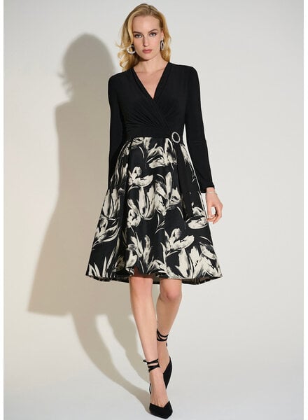 JOSEPH RIBKOFF Silky Knit & Jacquard Floral Fit and Flare Dress
