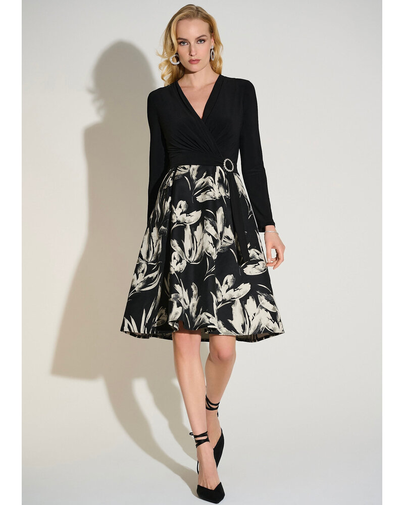 JOSEPH RIBKOFF Silky Knit & Jacquard Floral Fit and Flare Dress