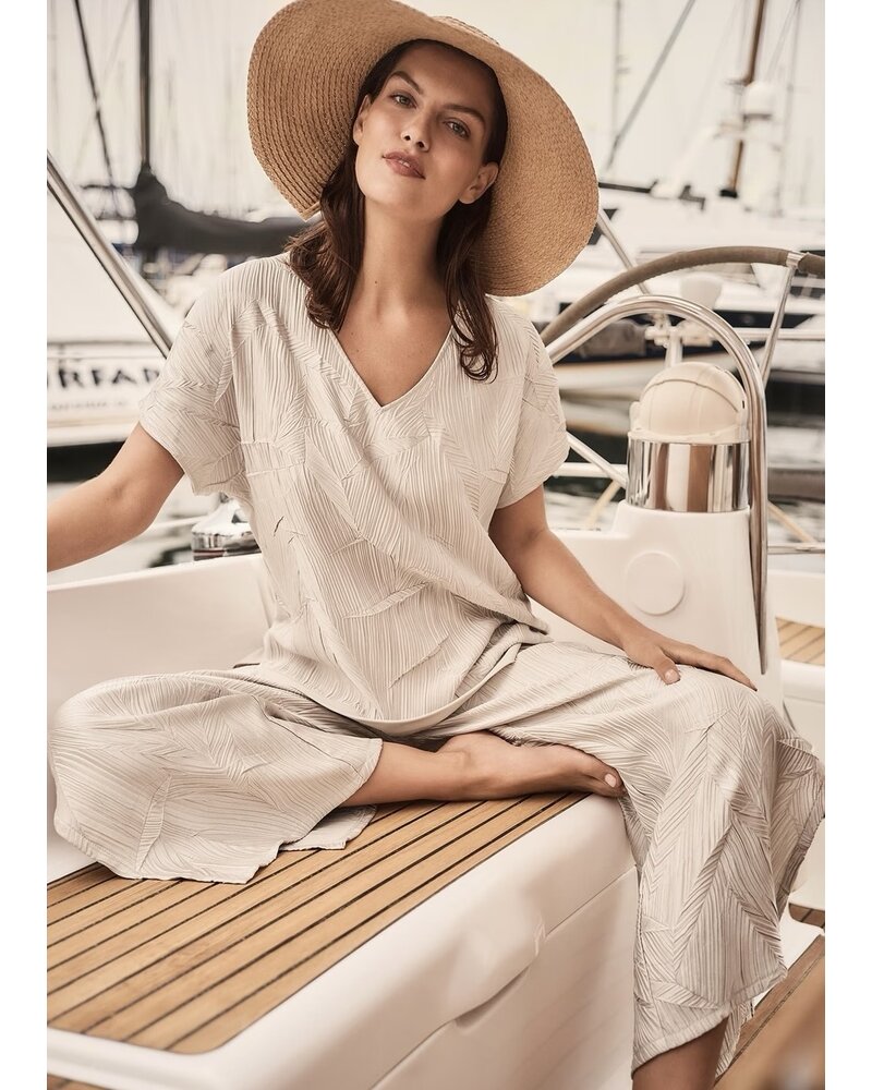 JOSEPH RIBKOFF Pleated Satin Boxy Top With Silky Knit Back