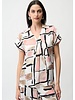 JOSEPH RIBKOFF Satin Abstract Print Boxy V-Neck Top
