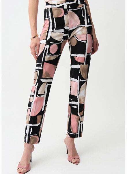 JOSEPH RIBKOFF Silky Knit Abstract Print Straight Pull-On Pants