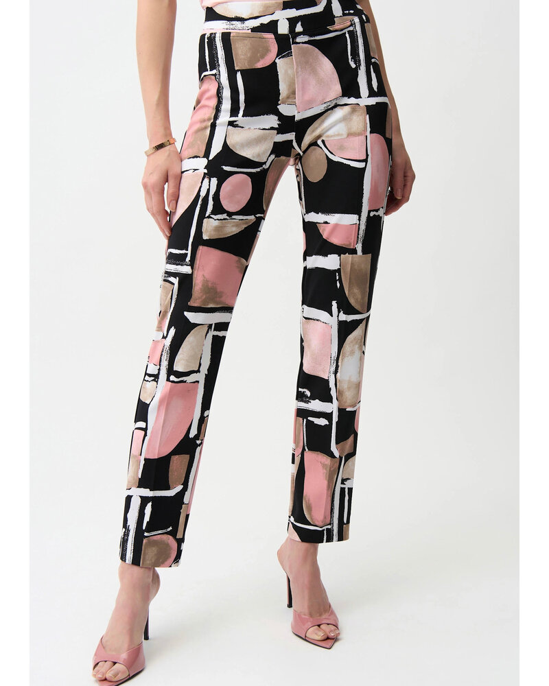 JOSEPH RIBKOFF Silky Knit Abstract Print Straight Pull-On Pants
