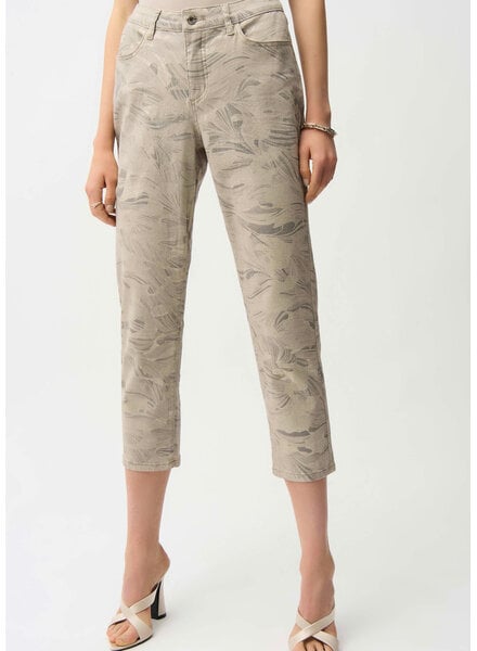 JOSEPH RIBKOFF Metallic Abstract Print Slim Crop Jeans
