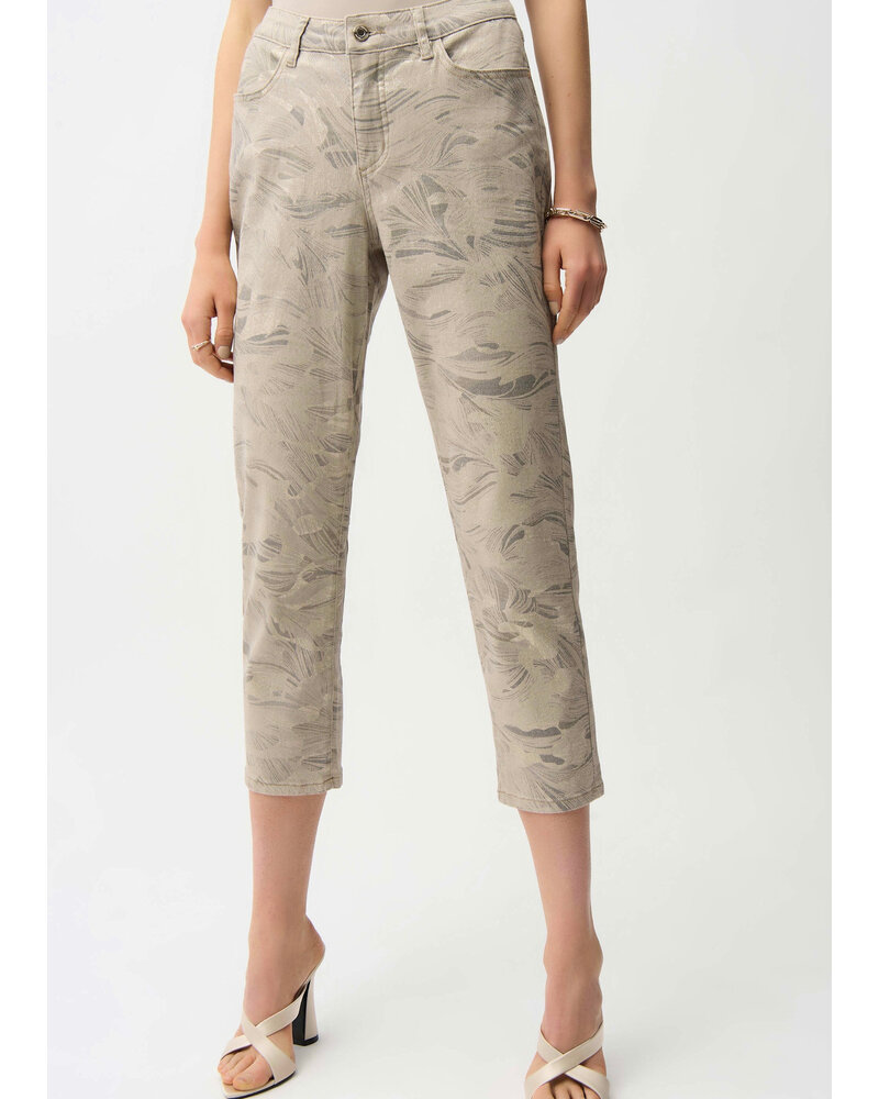 JOSEPH RIBKOFF Metallic Abstract Print Slim Crop Jeans