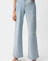 JOSEPH RIBKOFF Wide Leg Jeans With Pearl and Rhinestones