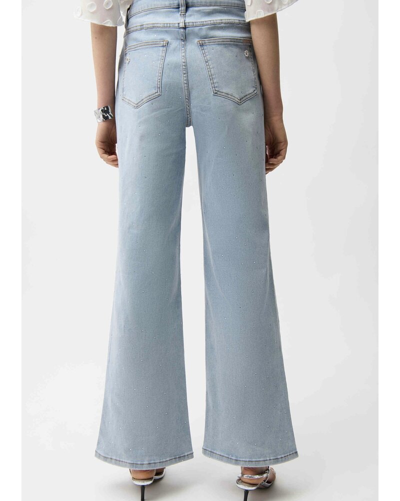 JOSEPH RIBKOFF Wide Leg Jeans With Pearl and Rhinestones