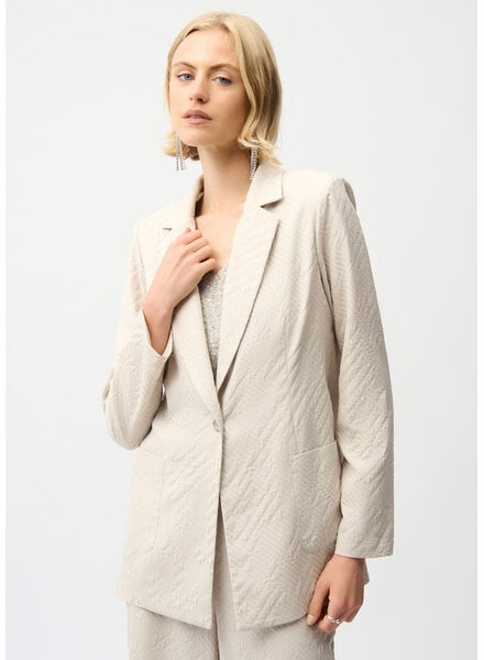JOSEPH RIBKOFF Geometric Textured Jacquard Straight Blazer w/Notched Collar