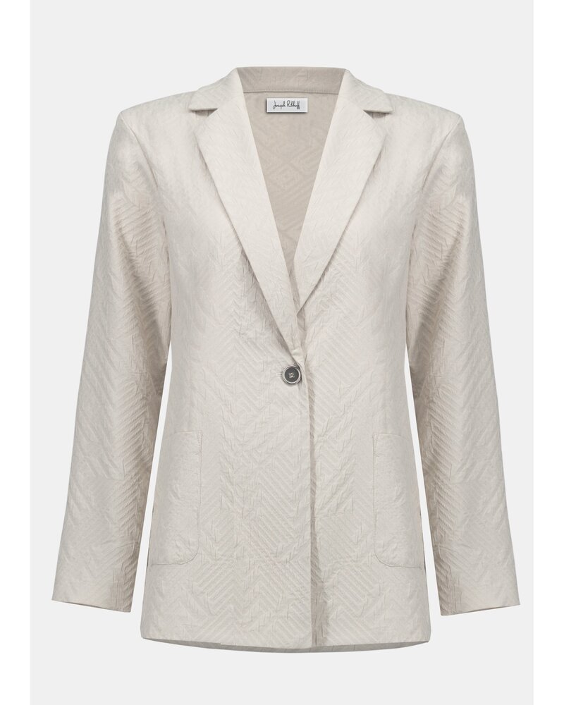 JOSEPH RIBKOFF Geometric Textured Jacquard Straight Blazer w/Notched Collar