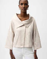 JOSEPH RIBKOFF Pleated Satin Boxy Jacket w/Overlay Collar