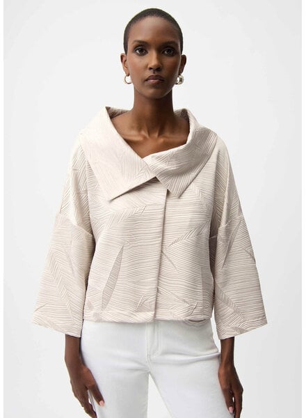 JOSEPH RIBKOFF Pleated Satin Boxy Jacket w/Overlay Collar