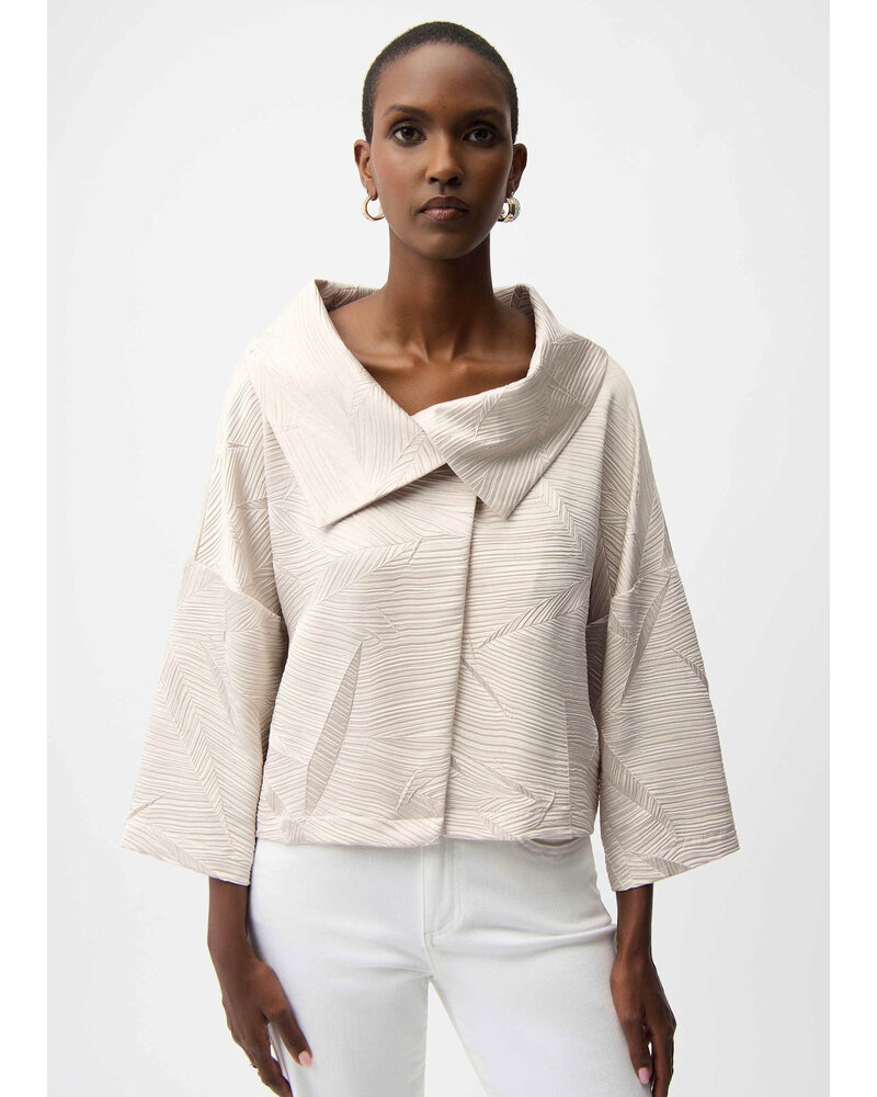 JOSEPH RIBKOFF Pleated Satin Boxy Jacket w/Overlay Collar