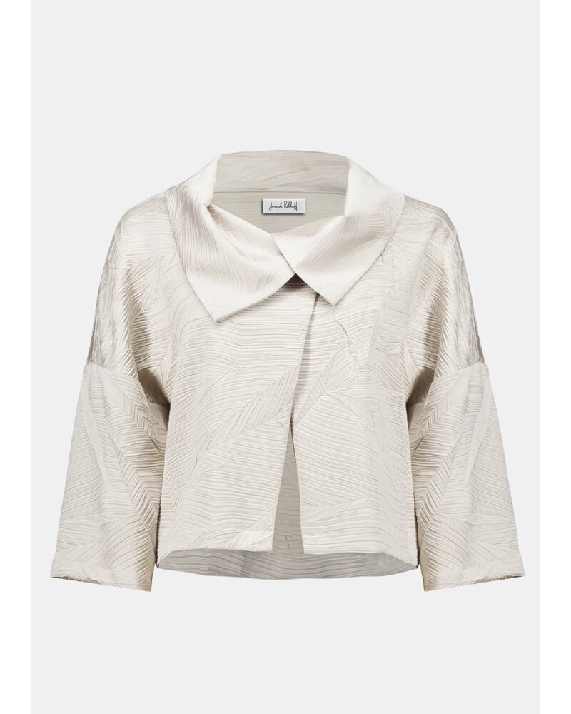 JOSEPH RIBKOFF Pleated Satin Boxy Jacket w/Overlay Collar