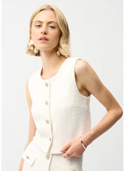 JOSEPH RIBKOFF Bouclé Sleeveless Vest With Gold Buttons
