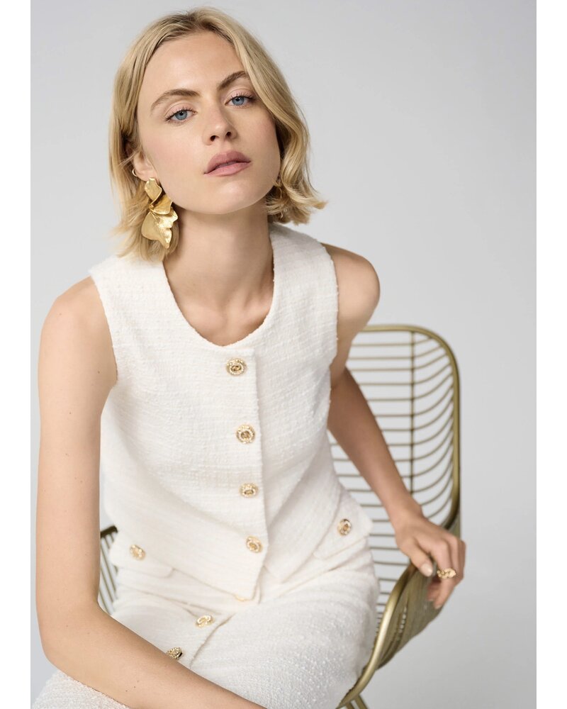 JOSEPH RIBKOFF Bouclé Sleeveless Vest With Gold Buttons