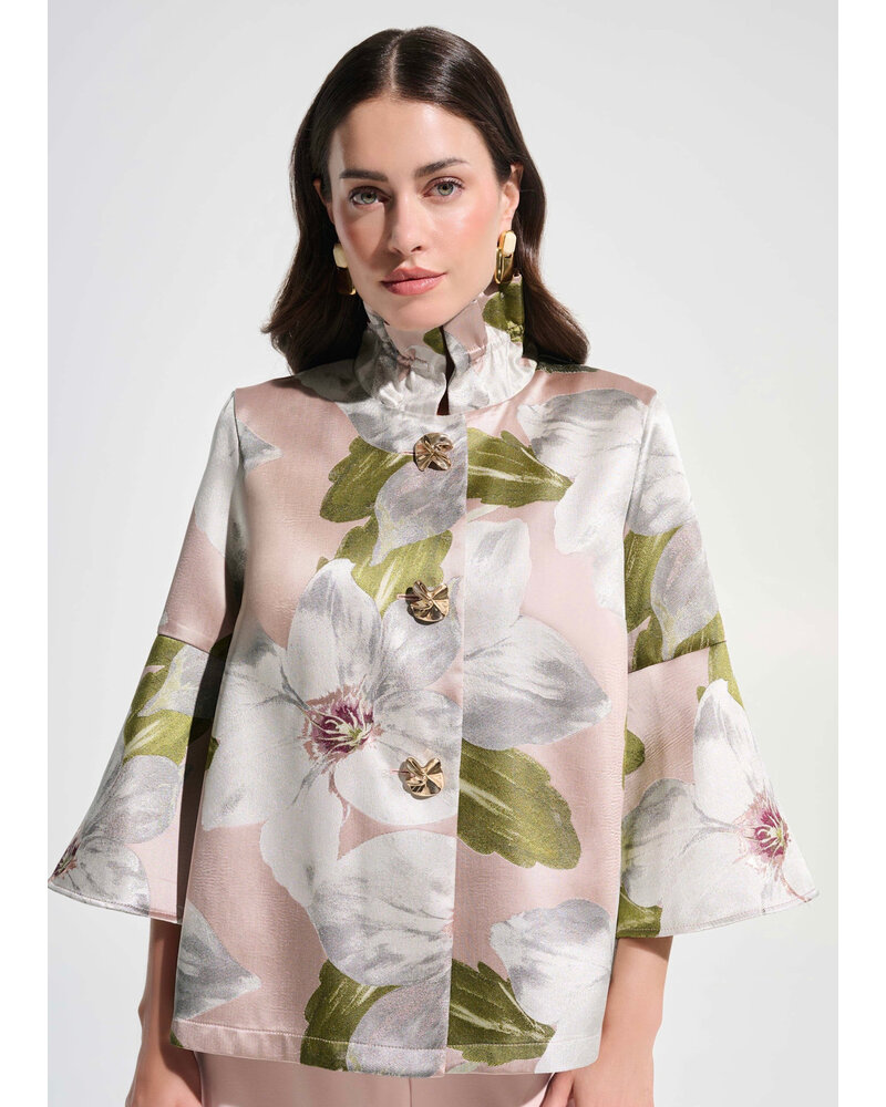 JOSEPH RIBKOFF Floral Jacquard Trapeze Jacket w/ Bell Sleeves
