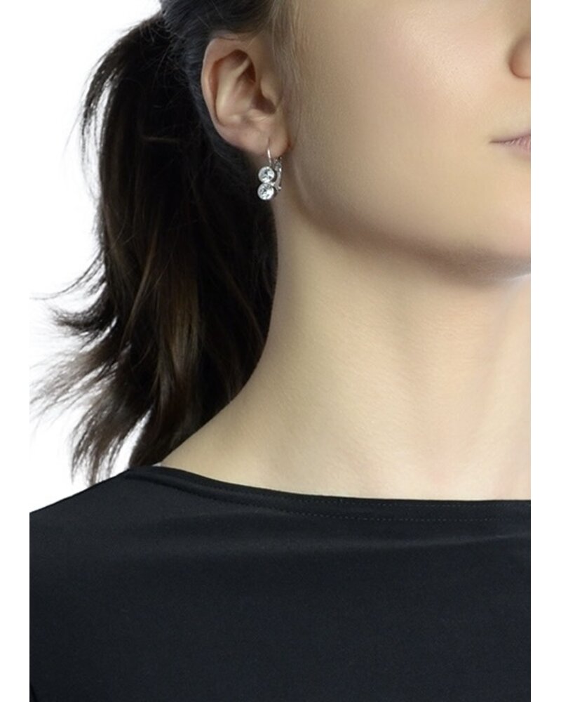 MYKA DESIGNS MIA Rhodium/Crystal Double Round Euroback Earring