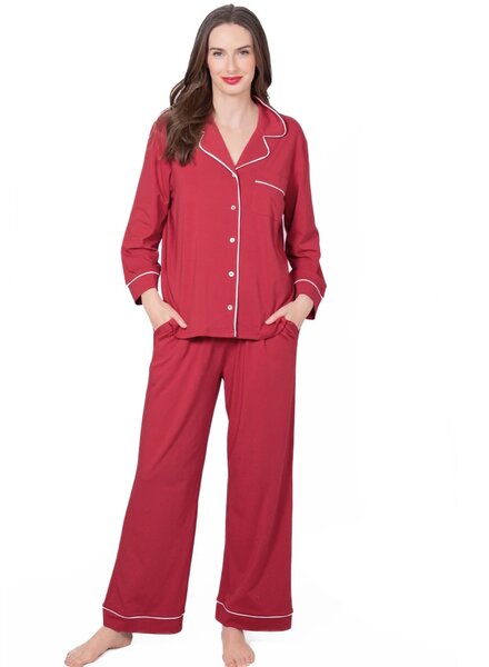 LATTELOVE Notch Collar Button Front Pyjama Set