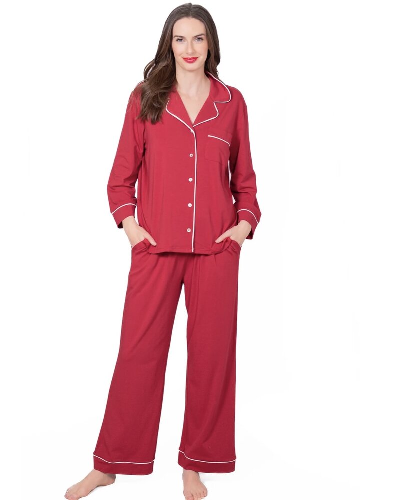 LATTELOVE Notch Collar Button Front Pyjama Set