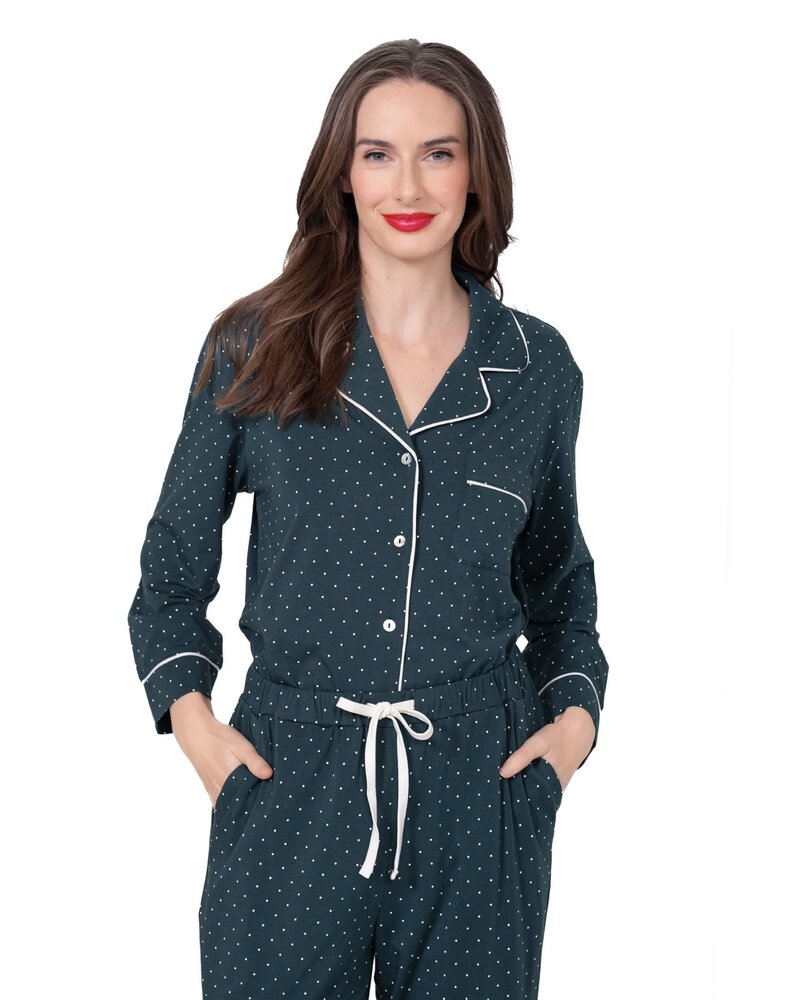LATTELOVE Notch Collar Button Front Pyjama Set