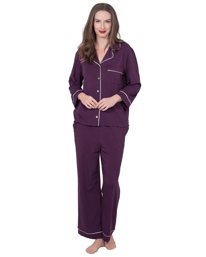 LATTELOVE Notch Collar Button Front Pyjama Set