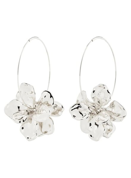 PILGRIM LUNITH Silver Plated Hoop w/Large Flower