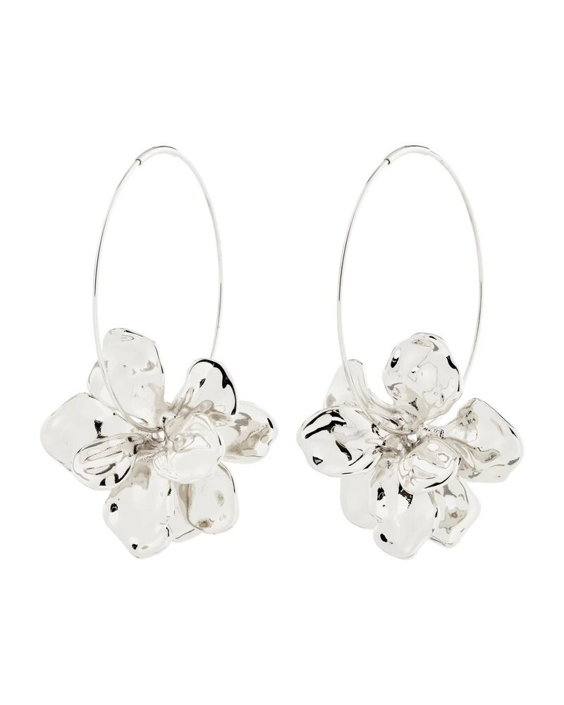 PILGRIM LUNITH Silver Plated Hoop w/Large Flower