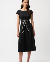 JOSEPH RIBKOFF Stretch Woven Color Block Fit and Flare Dress w/Sash
