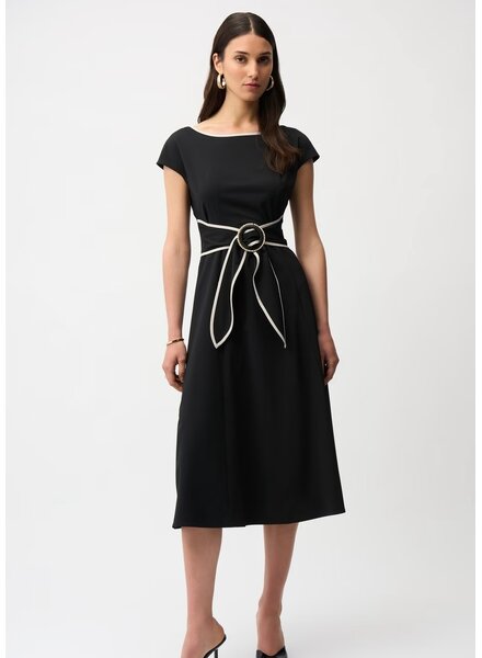 JOSEPH RIBKOFF Stretch Woven Color Block Fit and Flare Dress w/Sash