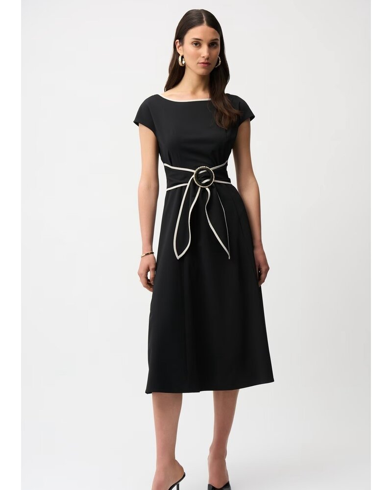JOSEPH RIBKOFF Stretch Woven Color Block Fit and Flare Dress w/Sash
