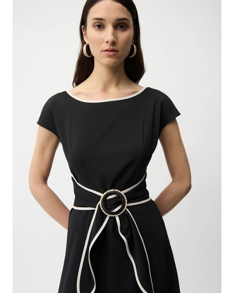 JOSEPH RIBKOFF Stretch Woven Color Block Fit and Flare Dress w/Sash