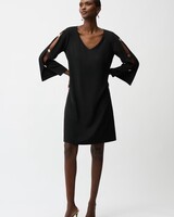 JOSEPH RIBKOFF Woven Twill Trapeze Dress With Gold Trimmed Slit Sleeves