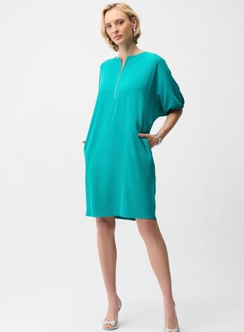 JOSEPH RIBKOFF Woven Twill Cocoon Dress w/Zip Neckline