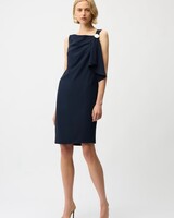 JOSEPH RIBKOFF Woven Twill Shift Dress With Asymmetrical Neckline