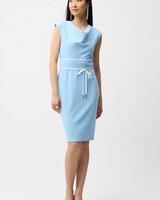 JOSEPH RIBKOFF Scuba Crepe Sheath Dress With Cowl Neck and Belted Waist
