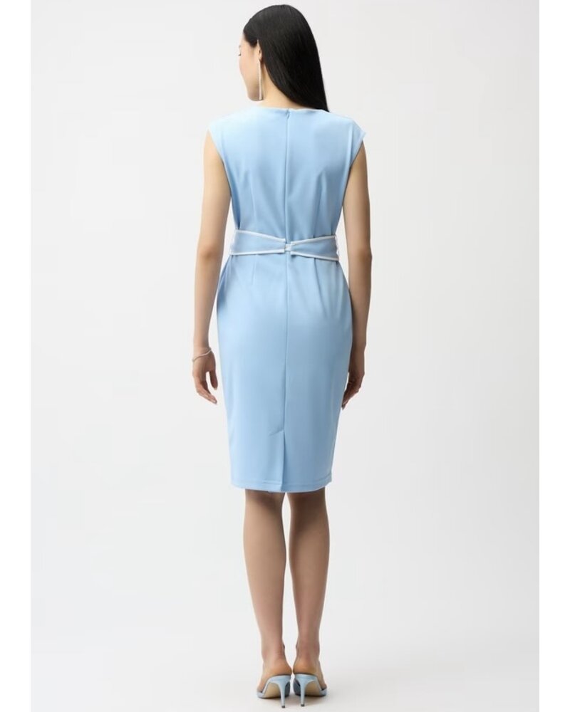 JOSEPH RIBKOFF Scuba Crepe Sheath Dress With Cowl Neck and Belted Waist