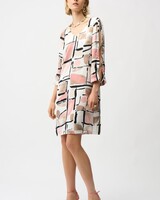 JOSEPH RIBKOFF Satin Abstract Print Trapeze Dress w/Gold Detail