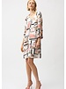 JOSEPH RIBKOFF Satin Abstract Print Trapeze Dress w/Gold Detail