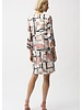 JOSEPH RIBKOFF Satin Abstract Print Trapeze Dress w/Gold Detail