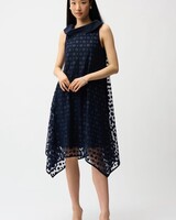 JOSEPH RIBKOFF Dot Embroidered Mesh Handkerchief Dress w/ Cowl Collar
